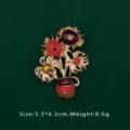 Detail view of artistic Baroque sunflower enamel brooch with size and weight specs - Vase Shape (BK06)