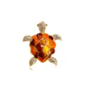 Vintage golden turtle brooch pin featuring orange enamel shell and sparkling crystal accents - Orange Brown Gradient Turtle Style (款式2)