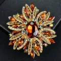 Luxury sunburst brooch with amber crystals and gold-tone finish for suits - Amber Sunflower (3)