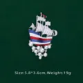 Detailed view of nautical sailing ship brooch with pearls and enamel hull - Sailing Boat Shape (BK13)