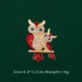 Red baroque owl brooch with crystals and enamel, size 4.4 x 3.2 cm, weight 14g. - Double Owl Design (BK16)