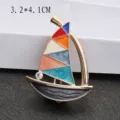 Colorful vintage-style enamel sailboat brooch featuring gold plating and rhinestone - Multicolor Sailing Boat (Model 1)