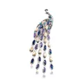 Luxury vintage peacock brooch with colorful rhinestones and dangling feathers for elegant women - Multicolor Tassel Style (03)