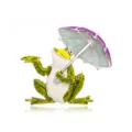 Close-up of a whimsical green frog brooch holding a colorful umbrella. - Drip Oil Frog with Umbrella Style (A15)