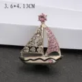 Elegant vintage enamel sailboat brooch with pink crystals and gold plating 3.6cm. - Pink Rhinestone Sail Boat (Model 4)