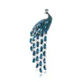 Elegant vintage peacock brooch pin with sparkling blue crystals and dangling feather tassels - Deep Blue Tassel Style (07)