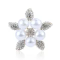 Luxurious elegant flower brooch pin featuring white pearls and sparkling crystals for suits - Five Pearl Gold Floral (7)