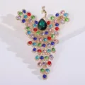 Luxurious vintage peacock feather brooch with colorful crystals in gold finish - Multicolor Drip Oil Style (10)