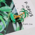 Close-up detail of vintage green enamel coconut tree brooch with 3cm*4.2cm size - Tropical Gold Green Coconut Tree Style (BK10)