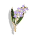 Elegant Lily of the Valley enamel brooch with light purple flowers and gold stems - Light Purple White Lily of the Valley Rhinestone (BH04)