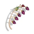 Elegant purple enamel flower sprig brooch with a cute red ladybug accent gold-tone - Purple Buds and Ladybug (BH11)
