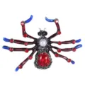 Vintage-style insect spider brooch with red rhinestones and pearl details on white - Antique Silver Enamel Style (SP24)