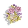 Floral bouquet enamel brooch with pink daisies and green leaves in gold - Pink Purple Daisy Bow Bouquet (BH01)