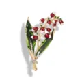Elegant enamel floral brooch pin with red and white flower buds and green leaves - Red and White Rhinestone Bouquet (BH03)