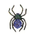 Vintage alloy spider brooch featuring blue and green sparkling crystals on white background - Blue Green Rhinestone Style (SP02)