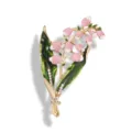 Elegant pink Lily of the Valley enamel brooch with green leaves and sparkling crystals. - Pink White Gradient Lily of the Valley Rhinestone (BH05)