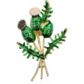 Vintage green thistle flower enamel brooch with gold-plated finish details - Green White Enamel Thistle (BH07)