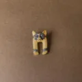 Close-up of vintage Baroque fox enamel brooch with detailed gold texture and blue inlay - Fox Cat Head Style (Style 2)
