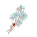 Elegant light blue enamel daisy flower brooch featuring a tiny red ladybug on gold stems - Light Blue Daisy and Ladybug (BH14)