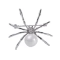 Elegant silver spider brooch featuring a large white pearl abdomen and sparkling crystal accents - Bright Silver White Pearl Style (SP13)