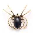 Vintage gold alloy spider brooch featuring a large polished black cabochon stone - Gold Black Paint Style (SP21)