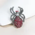 Vintage insect-themed spider brooch featuring red and clear rhinestones on silver alloy - Antique Silver Red Gem Style (SP23)