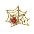 Vintage golden spider web brooch featuring a spider with sparkling red rhinestones - Gold Web Red Gem Style (SP26)