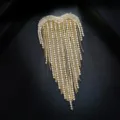 Elegant gold finish heart brooch with sparkling crystal tassel chains for suit jackets - Gold Heart Crystal Tassel