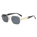 Gafas de sol retro de forma geométrica con montura de metal dorado y lentes gris - Marco Dorado Lente Gris (908)