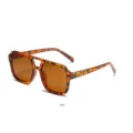 Retro übergroße Sonnenbrille in Schildpattoptik mit bernsteinfarbenen Gläsern, TR90. - Leoparden-Rahmen / Teebraune Gläser