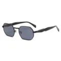 Gafas de sol retro hexagonales de metal negro con protección UV para mujer moda chic - Marco Negro Lente Gris (908)