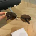 Retro oval metal frame sunglasses with dark brown polarized lenses for street fashion - Gold Frame Tea Lens (8822)