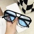 Stylish black TR frame sunglasses with light blue lenses for women hip hop style - Black Frame Blue Lens