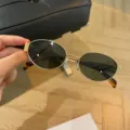 Vintage style oval metal frame sunglasses with gold finish and dark polarized lenses - Gold Frame Dark Green Lens (8822)