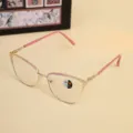 Elegant pink and gold cat-eye metal eyeglass frame featuring rhinestone detailing - Gold and Pink Frame - Photochromic Lens
