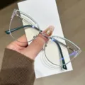 Occhiali anti-luce blu gatto montatura metallo verde argento con strass - Lente Fotocromatica Anti-Luce Blu / Montatura Blu Argento