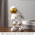 Modern white and gold astronaut figurine model playing soccer for desktop home office decor - Soccer Dribbling Style (C) / 1 Piece / White Gold