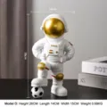 Creative white and gold astronaut figurine with soccer ball, modern desktop decor piece - Soccer Stepping Style (D) / 1 Piece / White Gold