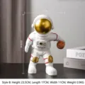 Modern white and gold astronaut figurine holding basketball for home and office desk decor - Basketball Style (B) / 1 Piece / White Gold