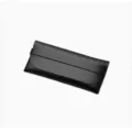 Premium protective black faux leather sunglasses case with minimalist folding design - Black Woven Storage Pouch / Black