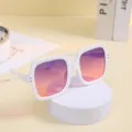 Trendy oversized square sunglasses featuring white frames and purple gradient lenses. - White Frame Blue Pink Lens