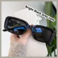Glossy black square sunglasses with dark grey lenses for women in trendy modern style - Sunglasses / Glossy Black/Grey Lens