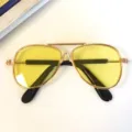 Stylish aviator pet sunglasses with vibrant yellow lenses and sleek golden metal frame - Aviator Glasses - Yellow Lenses (3026 Pet Collection)