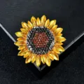 Luxurious elegant sunflower brooch with yellow petals and brown crystal center - Colored Sunflower (10)