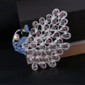 Elegant silver-tone peacock feather brooch adorned with purple and blue crystals - Silver Purple Blue Style (12)