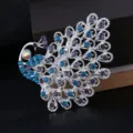 Vintage peacock feather brooch pin with blue and purple crystal accents for women fashion - Hollow Silver Blue Style (13)