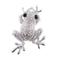 Vivid silver-plated frog brooch animal pin fully paved with clear rhinestones and black eyes - Silver Full Rhinestone Frog Style (A05)
