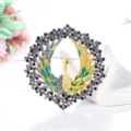 Luxury peacock feather brooch pin with colorful enamel and crystals - Round Frame Drip Oil Style (20)