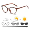 Detailweergave van de meekleurende overgang van de cat-eye zonnebril van licht naar donker - Luipaardprint Frame Meekleurende Zonnebril