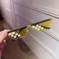 Creative yellow pixelated mosaic sunglasses for kids party and photography props - Double Row Pixel Style / Yellow